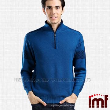 Fashion Men Blue Stand Collar Mongolian Cashmere Sweater